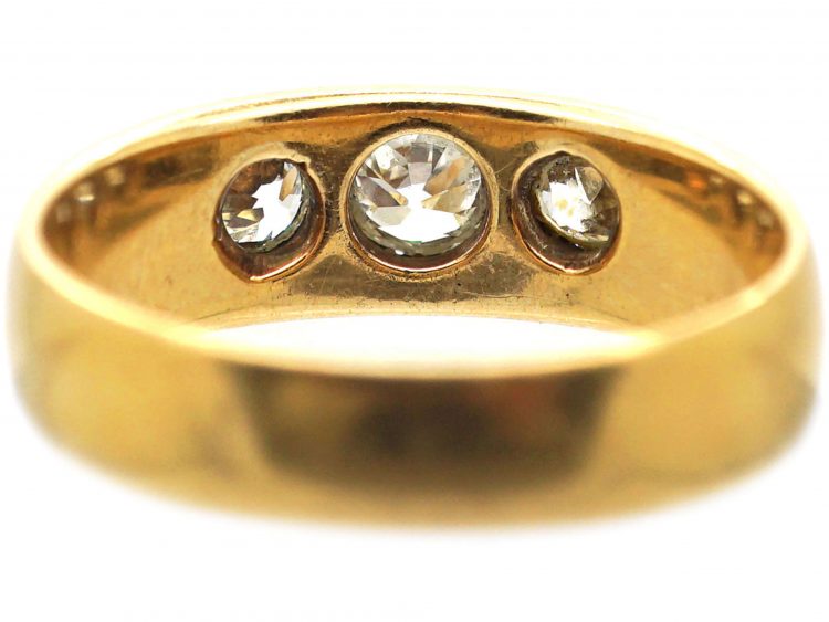 Victorian 18ct Gold Three Stone Diamond Rub Over Set Ring
