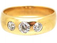 Victorian 18ct Gold Three Stone Diamond Rub Over Set Ring