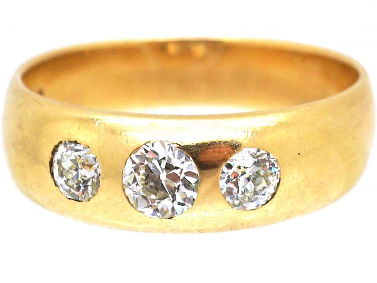 Victorian 18ct Gold Three Stone Diamond Rub Over Set Ring