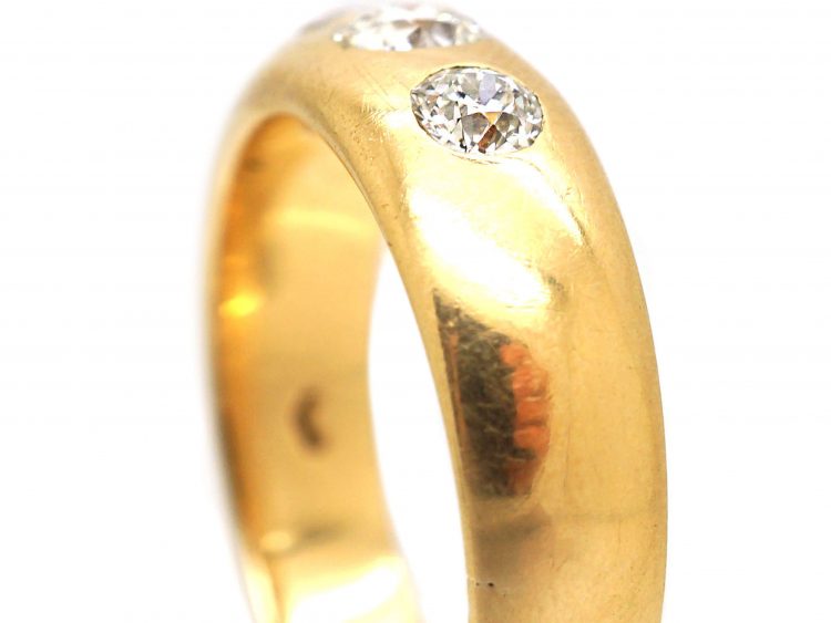 Victorian 18ct Gold Three Stone Diamond Rub Over Set Ring