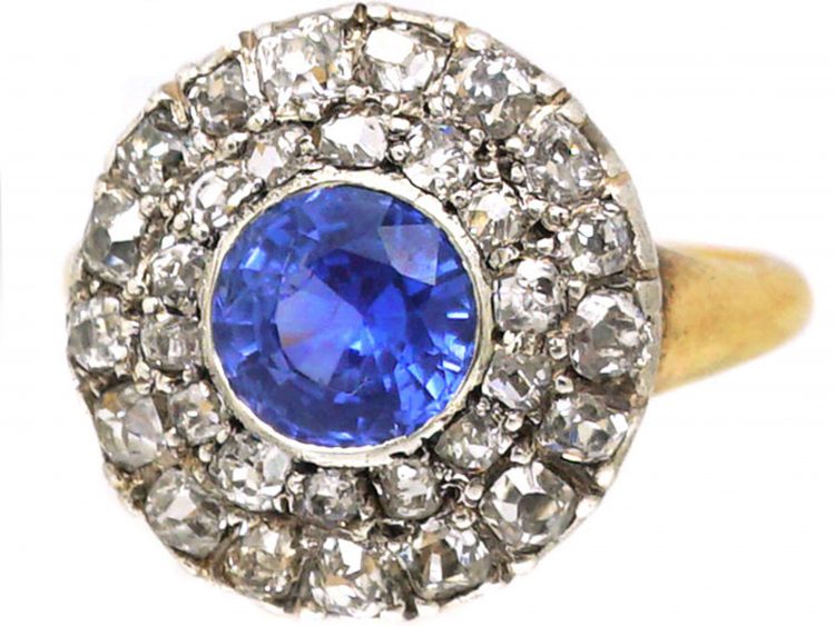 Early Victorian 18ct Gold, Sapphire & Diamond Cluster Ring