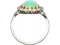 Early 20th Century 18ct White Gold & Platinum, Opal & Diamond Cluster Ring with Diamond Set Shoulders