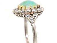 Early 20th Century 18ct White Gold & Platinum, Opal & Diamond Cluster Ring with Diamond Set Shoulders