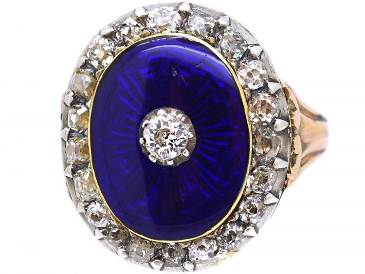 Georgian 15ct Gold, Diamond & Blue Enamel Firmament Ring