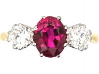 Early 20th Century 18ct Gold & Platinum, Ruby & Diamond Three Stone Ring