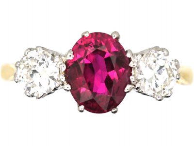 Early 20th Century 18ct Gold & Platinum, Ruby & Diamond Three Stone Ring
