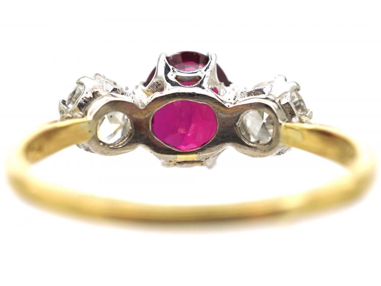 Early 20th Century 18ct Gold & Platinum, Ruby & Diamond Three Stone Ring
