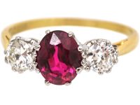 Early 20th Century 18ct Gold & Platinum, Ruby & Diamond Three Stone Ring
