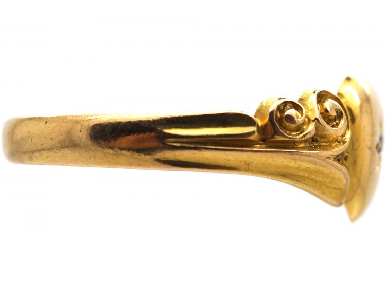 Edwardian 18ct Gold Ring with Heart Motif set with a Diamond
