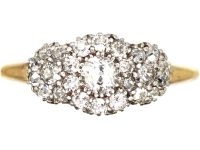 Victorian 18ct Gold Triple Cluster Ring set with Old Mine Cut Diamonds