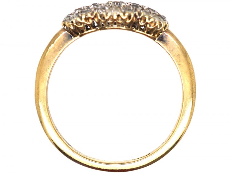 Victorian 18ct Gold Triple Cluster Ring set with Old Mine Cut Diamonds