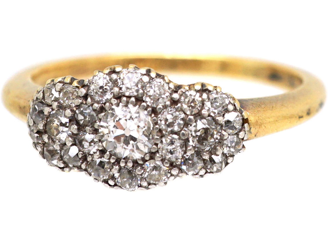 Victorian 18ct Gold Triple Cluster Ring set with Old Mine Cut Diamonds ...