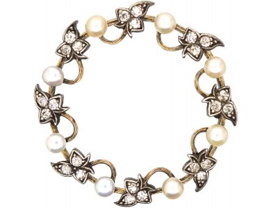 Edwardian Diamond & Natural Pearl Ivy Leaf Wreath Brooch