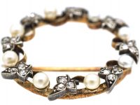 Edwardian Diamond & Natural Pearl Ivy Leaf Wreath Brooch