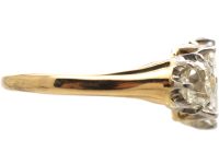 Edwardian 18ct Gold & Platinum Large Three Stone Old Mine Cut Diamond Ring