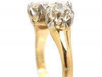 Edwardian 18ct Gold & Platinum Large Three Stone Old Mine Cut Diamond Ring