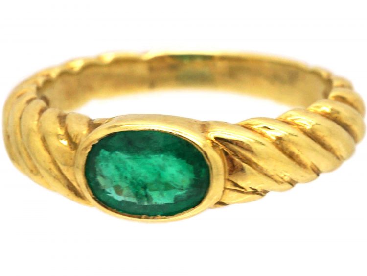 18ct Gold Coily Ring set with an Emerald