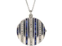 Art Deco Round Platinum Locket set with Rose Diamonds & Sapphires on Platinum Chain