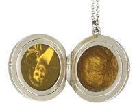 Art Deco Round Platinum Locket set with Rose Diamonds & Sapphires on Platinum Chain