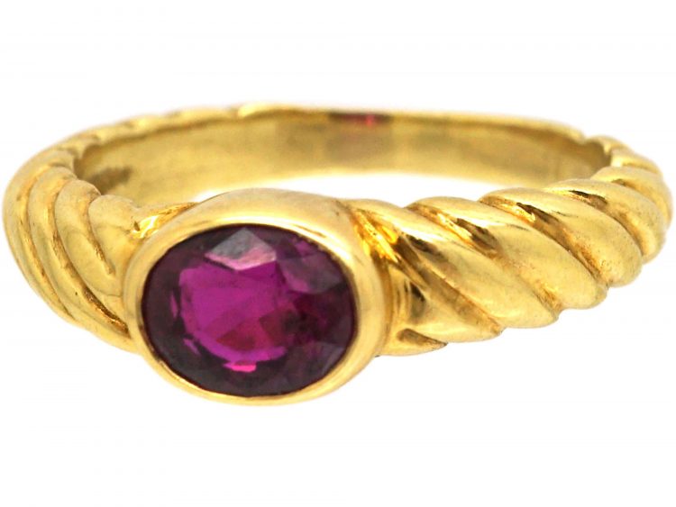 18ct Gold Coily Ring set with a Ruby