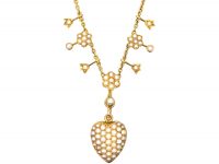 Edwardian 15ct Gold Necklace with Flowers & Heart set with Natural Split Pearls