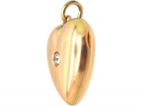 Edwardian 15ct Gold Heart Locket set with a Diamond