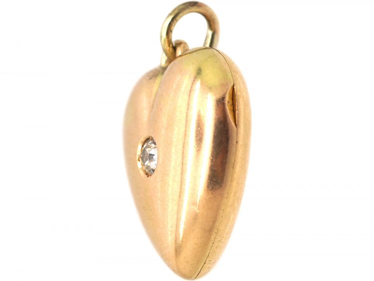 Edwardian 15ct Gold Heart Locket set with a Diamond