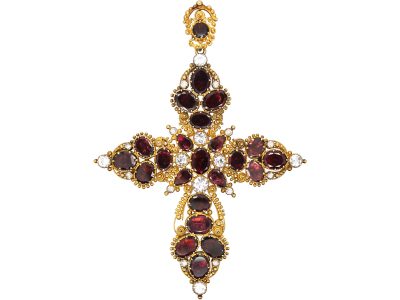 Georgian 15ct Gold, Almandine Garnet & Rock Crystal Cross