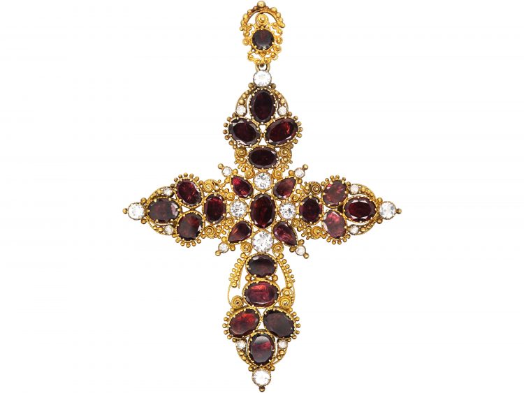Georgian 15ct Gold, Almandine Garnet & Rock Crystal Cross