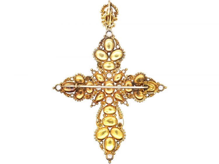 Georgian 15ct Gold, Almandine Garnet & Rock Crystal Cross
