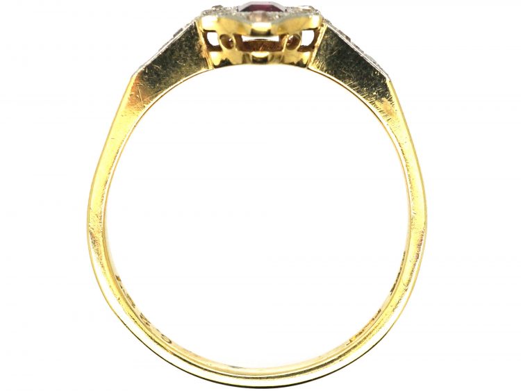 Art Deco 18ct Gold & Platinum, Ruby & Diamond Hexagonal Shaped Ring