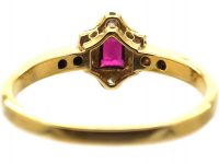 Art Deco 18ct Gold & Platinum, Ruby & Diamond Hexagonal Shaped Ring