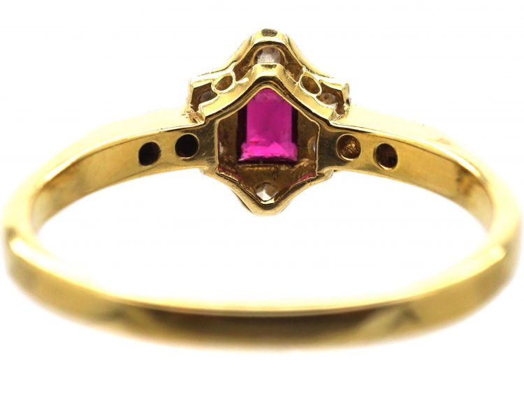 Art Deco 18ct Gold & Platinum, Ruby & Diamond Hexagonal Shaped Ring