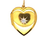 Edwardian Large 15ct Gold Heart Shaped Locket set with a Diamond