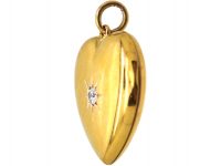 Edwardian Large 15ct Gold Heart Shaped Locket set with a Diamond