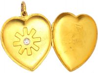 Edwardian Large 15ct Gold Heart Shaped Locket set with a Diamond