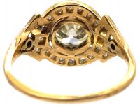 French Art Nouveau 18ct Gold & Platinum, Large Solitaire Diamond Ring with Ornate Rose Diamond Detail