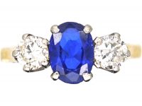 Early 20th Century 18ct Gold, Sapphire & Diamond Three Stone Ring