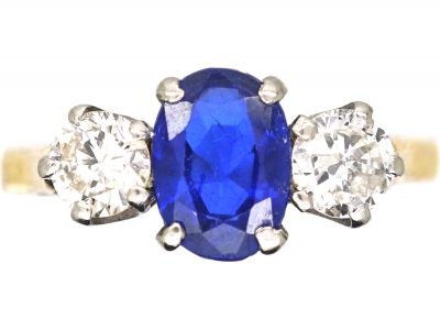 Early 20th Century 18ct Gold, Sapphire & Diamond Three Stone Ring