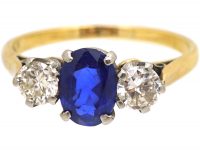Early 20th Century 18ct Gold, Sapphire & Diamond Three Stone Ring