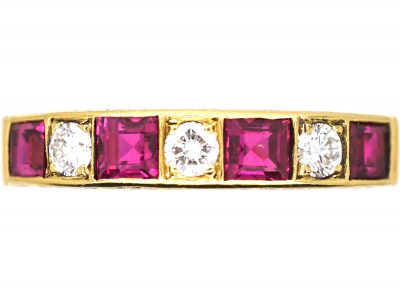 18ct Gold Square Cut Ruby & Diamond Half Eternity Ring by Cropp & Farr
