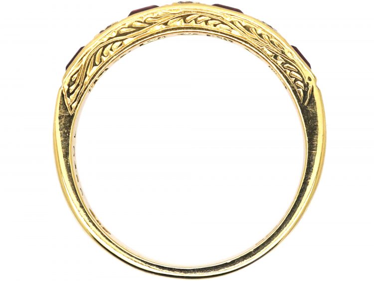 18ct Gold Square Cut Ruby & Diamond Half Eternity Ring by Cropp & Farr