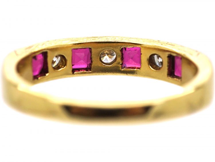 18ct Gold Square Cut Ruby & Diamond Half Eternity Ring by Cropp & Farr
