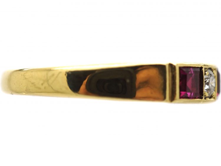 18ct Gold Square Cut Ruby & Diamond Half Eternity Ring by Cropp & Farr