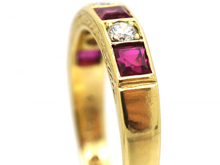 18ct Gold Square Cut Ruby & Diamond Half Eternity Ring by Cropp & Farr