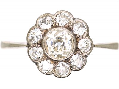 Edwardian 18ct White Gold & Platinum, Diamond Daisy Cluster Ring