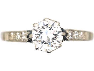 Art Deco Platinum & Diamond Solitaire Ring with Diamond Set Shoulders