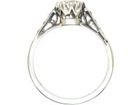 Art Deco Platinum & Diamond Solitaire Ring with Diamond Set Shoulders