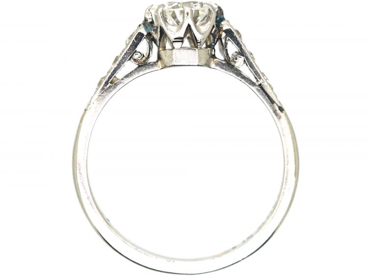 Art Deco Platinum & Diamond Solitaire Ring with Diamond Set Shoulders