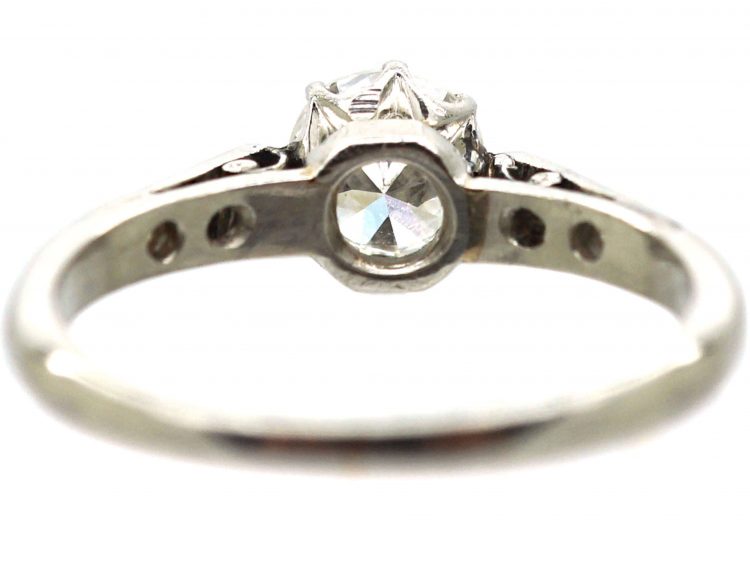 Art Deco Platinum & Diamond Solitaire Ring with Diamond Set Shoulders
